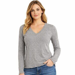 Urban Rebel Gray Ruffle Trim V-Neck Long Sleeve Tee Medium